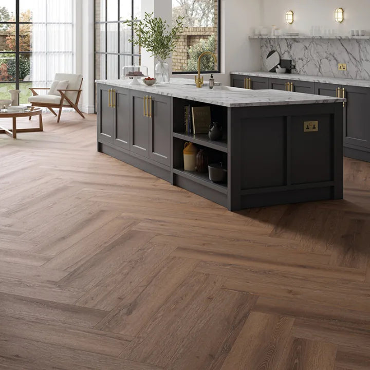 Waterproof herringbone vinyl floor for kitchen